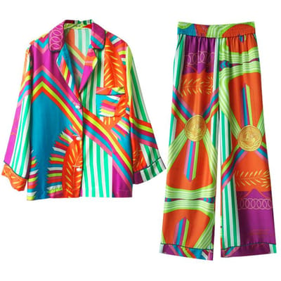Dames Zijden Pyjama Herfst Koreaanse Mode Slaapkleding Losse Vest Lange Mouwen Broek Set 2 Delig Sexy Satijnen Pyjama Huis Kleding M blue