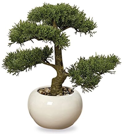 Realistische Faux Cedar Bonsai Boom in Witte Pot met Kiezelstenen - 33cm Hoog