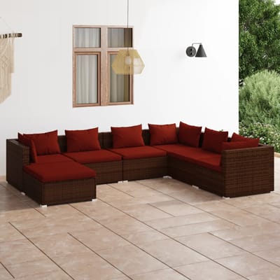vidaXL - 7-delige - Loungeset - met - kussens - poly - rattan - bruin