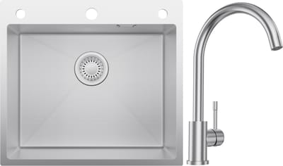 CECIPA max Spoelbak Keuken 54x49CM - Spoelbak Keuken Met Lage druk Keukenkraan - Spoelbakken met Kraangat en Zeepdispenser 500ML - Spoelbakken met Sifon en Afvoerzeefje - Voor 60 cm kast - RVS