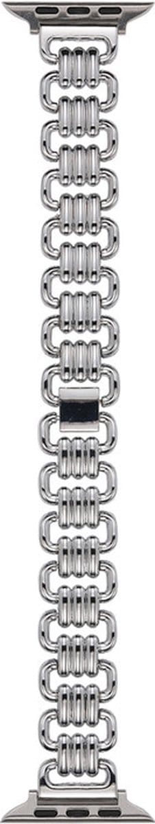 Stalen bandje - kettingvormig - geschikt voor Apple Watch 1/2/3/4/5/6/7/8/9/10/11/ SE (1,2,3) met maat 38 mm / 40 mm / 41 mm en 42 mm (Watch 10/11) - zilver