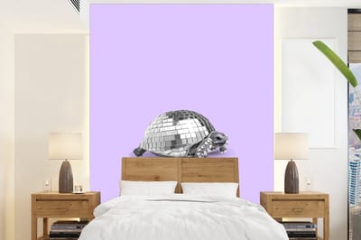 Fotobehang dieren - Behang - 165x220 cm - Schildpad - Discobal - Disco - Dier - Paars - Fotobehang - Foto behang