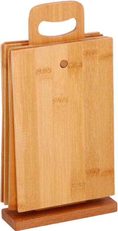 OZ Home - Bamboe Snijplanken Set - 7 delig met houder - 22x14cm - Vaatwasserbestendig - Broodplank - Houten Snijplanken set Ophangen - Houder voor Snijplanken