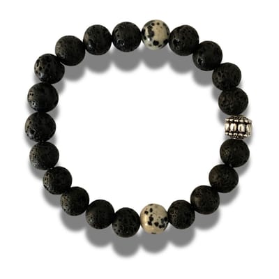 Armband - natuursteen - Lava - Dalmatier Jaspis - met zilverkleurig element - 8 mm - lengte 20,5 cm