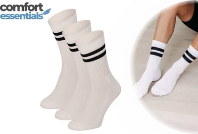 Comfort Essentials - Sportsokken Dames - 3 paar - Wit - Sport sokken Dames - Sokken met Strepen - Tennissokken Dames - Hardloopsokken Dames