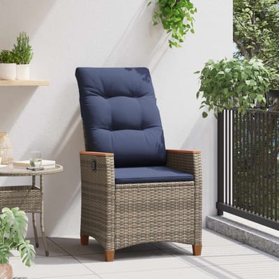 vidaXL - Ligstoel - voor - Tuin - Grijs - en - Marineblauw - 64 - x - 57,5 - x - 112 - cm