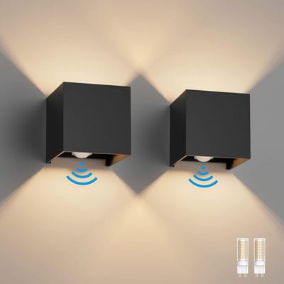 Set van 2 Buiten Wandlampen met Bewegingsmelder - IP54 Zwart - Dimbaar Licht met Sensor