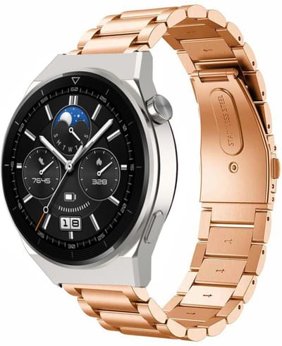 Strap-it Stalen schakel bandje - geschikt voor Huawei Watch GT / GT 2 / GT 3 / GT 3 Pro / GT 4 46mm / GT 5 & 5 Pro (46mm) / GT 2 Pro / GT Runner / Watch 3 (Pro) / Watch 4 (Pro) / Watch Ultimate - rosé goud