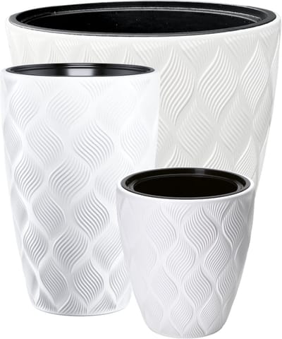Bloempot set 3 stuks - Stijlvolle Plantenpotten/Bloempotten - Wit - voor Binnen/Buiten - Gratis Inzetbak Cadeau