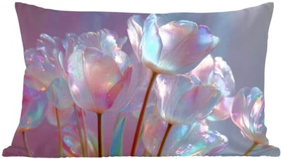 Sierkussens - Kussentjes Woonkamer - 60x40 cm - Tulpen - Glazen - Bloemblaadjes - Pasteltinten