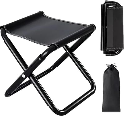Opvouwbare Campingstoel, Compact en Lichtgewicht, Ideaal voor Vissen, Reizen en Tuinieren, Incl. Opbergtas, 31 x 26 x 23 cm, Zwart