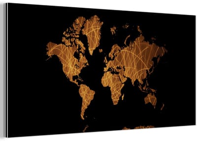 Aluminium schilderij 160x80 cm - Wanddecoratie metaal - Wereldkaart - Goud - Patroon - Metalen muurdecoratie woonkamer - Decoratie industrieel - Foto op dibond - Industriële accessoires slaapkamer