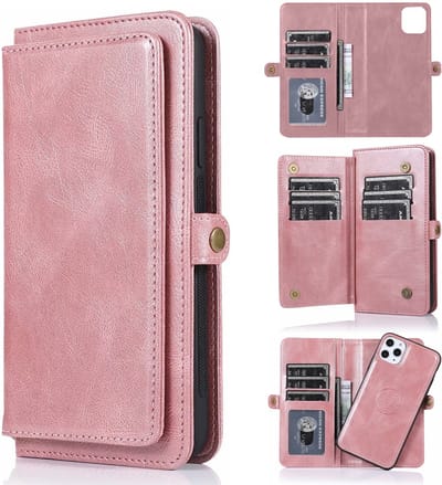 Hoesje geschikt voor iPhone 16e - Bookcase - Afneembaar 2 in 1 - Backcover - Pasjeshouder - Portemonnee - Kunstleer - Rose Goud