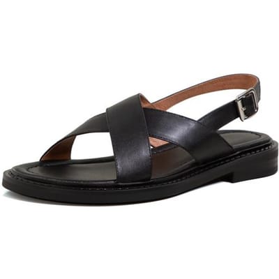 Nieuwe Zomer Sandalen Dames Ronde Neus Lage Hak Mode Schoenen Dames Echt Leer Effen Kleur Eenvoudige Sandalen Voor Dames 38 zwart