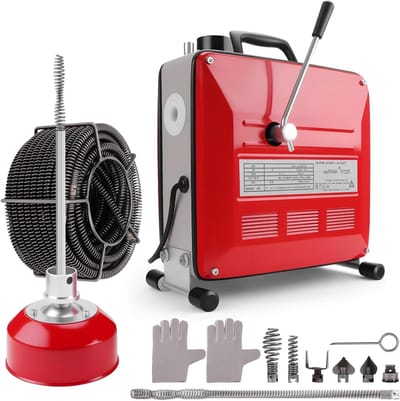 Elektrische buisreiniger - Afvoerreiniger - Afvoer ontstoppen - 500W Krachtige Motor - 20m Spiraal - Rood