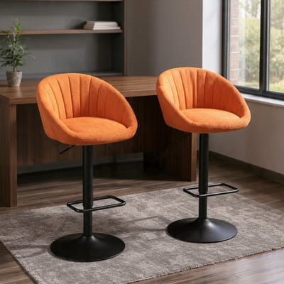 Luxe Draaibare Barkruk Set van 2 – In Hoogte Verstelbaar – Zachte Bouclé/Teddy Stof – Moderne Keukenkruk met Rugleuning – Oranje-Casa Serena – Afmetingen op aanvraag – Casa Dorada