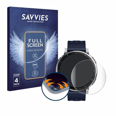 Savvies - Screenprotector voor Amazfit Active 3 Premium - Folie Beschermfolie transparant volledig dekking 4 Stuks