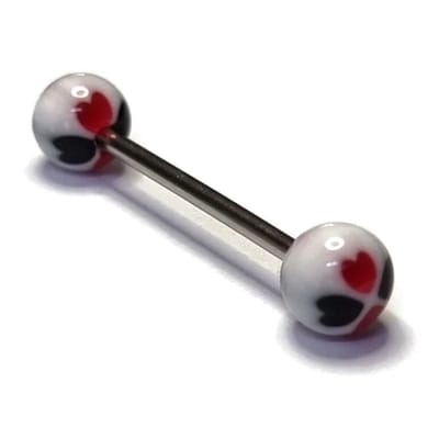 Aramat Jewels | Tongpiercings | Stalen Tongpiercing Klavertje Vier met Hartjes | | | |6mm | Staal | Volwassenen | Verkleurd niet