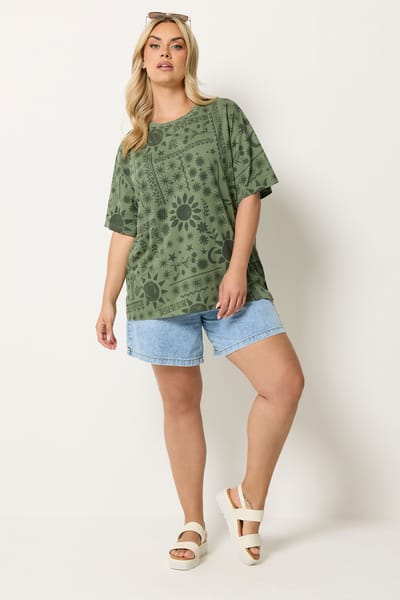 Yours Groen Zomerprint Boxy Tshirt Size 42