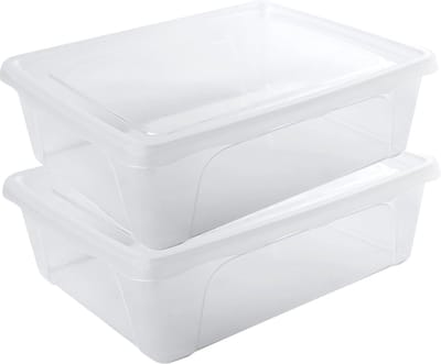 Voorraad/vershoudbakje laag - 2x - 2,5 liter - transparant - kunststof - 24 x 20 x 8 cm - Vershouddoos - Maaltijden bewaren