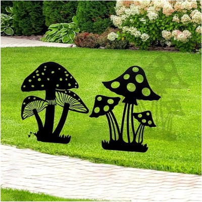 Metalen Paddestoel Decoratie - Tuinpaal Paddenstoel - Tuin Verfraaien - Hol Silhouet Ontwerp - 30 cm - Zwart