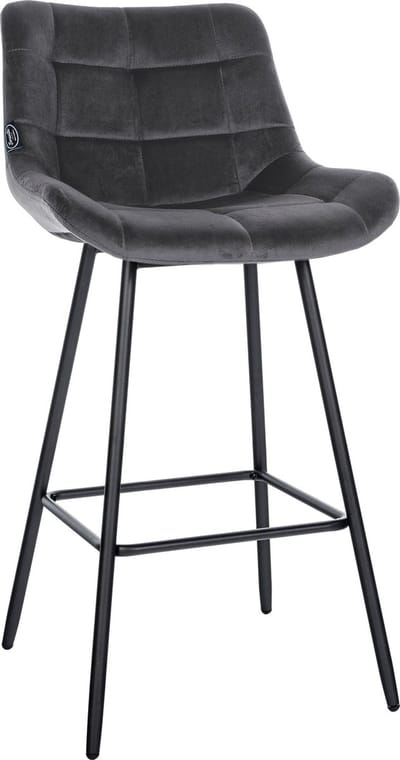 CLP West Barkruk - Met rugleuning - Voetsteun - Metalen frame - donkergrijs Fluweel