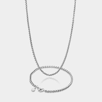 Wheat Ketting 3 mm x Wheat Armband 3 mm - Zilveren Schakelketting en Schakelarmband Heren - 50/19 cm lang - Olympus Jewelry