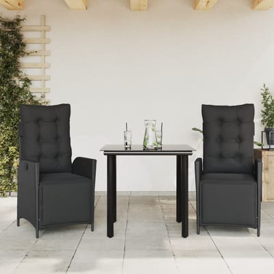 vidaXL - 3-delige - Tuinset - met - kussens - poly - rattan - zwart