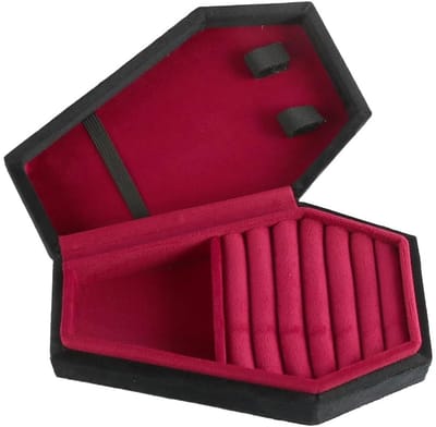 Dailygoody - Mini-kistvormige gotische sieradendoos - Pluche fluweel - Unieke sieradenorganizer voor ringen en oorbellen - Zwart - Sieradenopslag