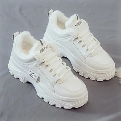Chaussures en Coton d'Automne et d'Hiver pour Femmes Plus Velours Chaussures de Papa Petites Chaussures Blanches Semelle Épaisse Chaussures de Sport Décontractées 35 blanc