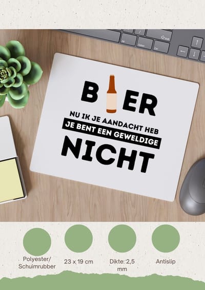 Akyol - bier, nu ik je aandacht heb je bent een geweldige nicht Muismat - Nicht - de beste nicht - verjaardagscadeau - verjaardag - cadeau - cadeautje voor nicht - nicht artikelen - kado - geschenk - gift - 23 bij 19 cm
