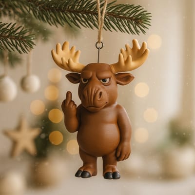 AnimalsAttitude - Klein Eland ornament met attitude – 3D-geprinte middelvinger kerstboom decoratie