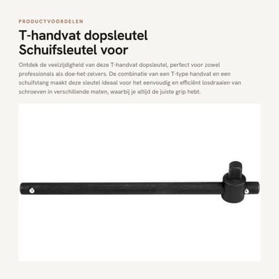 Dailygoods- Dopsleutel T-handvat - Schuifsleutel - Ergonomisch ontwerp - Hoge torsiekracht - Compacte grootte - Zwaar staal (3/4 inch) - Steeksleutel