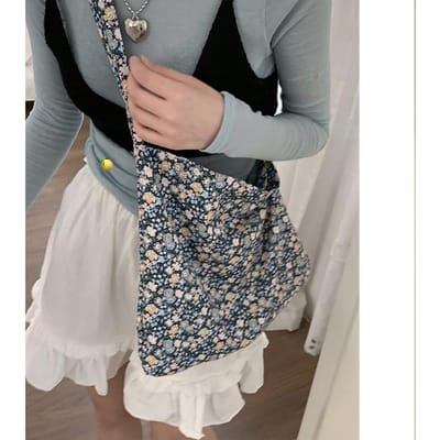Nieuwe Retro Bloemen Canvas Tas Kleine Bloemen Stoffen Tas Schoudertas Crossbody Draagtas Dames Tas black