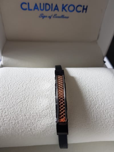 Claudia Koch Bracelet Men Genuine Leather With Stainless Steel, Black Rosegold