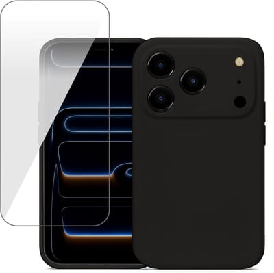 Hoesje geschikt voor iPhone 17 Pro - Screenprotector Glas - Mat Back Case Zwart
