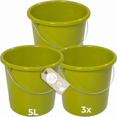 Novaliv 3 stuks emmer 5L groen met maatverdeling - schoonmaak emmer 5 liter? 22,5 cm Praktische alleskunner met schaalverdeling voor huishouden & tuin ideaal als huishoudemmer, wateremmer, dweilemmer, emmer