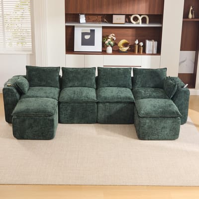 MIVRAY Hoekbank 322 x 161 cm - Vrij Combineerbaar Met Hockers En Zijvakken - Voor Woonkamer Of Ontvangstruimte - Chenille Groen