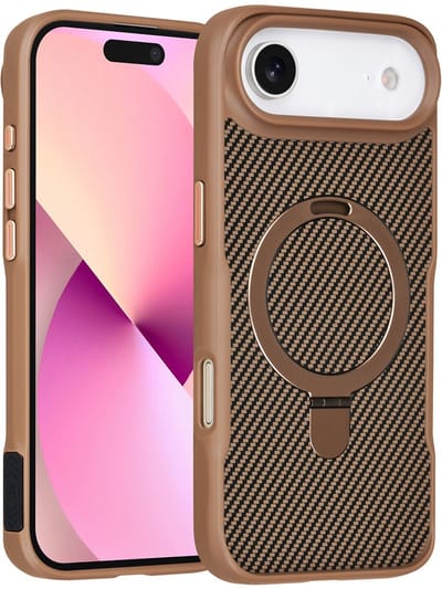 TUNIQ Back cover voor iPhone 17 Air - MagSafe - Ring Stand - Carbon Fiber - Goud