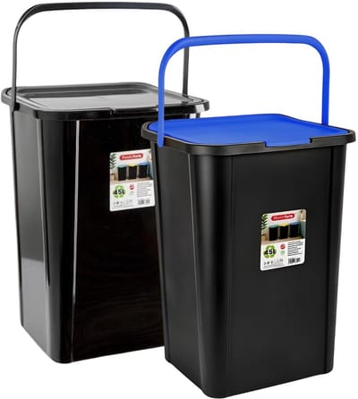 Plasticforte Recycling afvalbakken - set 2x - zwart/blauw - 45L - afsluitbaar - 34 x 40 x 54 cm