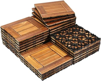 Houten Dektegels - Balkon Vloer - Terras Verfraaien - Efficiënt Drainageontwerp - 30x30 cm - Natuurlijk Hout