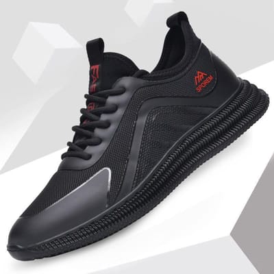 Lente Nieuwe Mesh Ademende Lichtgewicht Herenschoenen Tieners Eenvoudige Zwarte Atmosferische Dikke Zool Sneaker 44 black