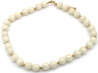 Ketting - RVS - kralen 10 mm - wit - 40-45 cm