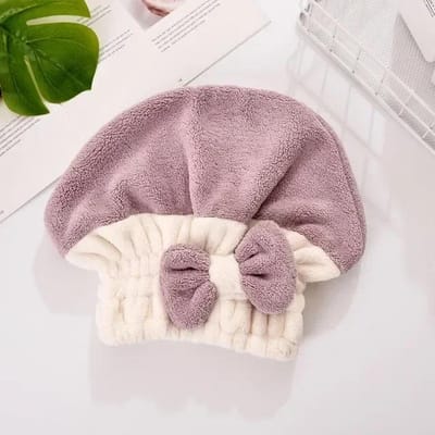 Bonnet de douche portable à nœud pour femmes, séchage rapide, serviette sèche pour cheveux, super absorbant, velours corail, accessoires de bain gray
