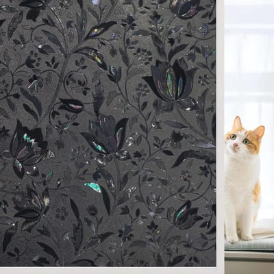 Raamfolie tegen statische elektriciteit - Mat raamfolie - Privacyfolie - Anti-inkijkfolie - Eenvoudig aan te brengen - Verwijderbare decoratieve folie - Geschikt voor ramen - Zwart - 45 x 200 cm