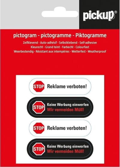 Pickup pictogram Aufkleber 7,5x7,5 cm Bitte keine Werbung