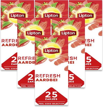 Lipton Feel Good Selection Strawberry - 150 Theezakjes - Zwarte Thee Aardbei - 6 x 25 Zakjes - Voordeelverpakking