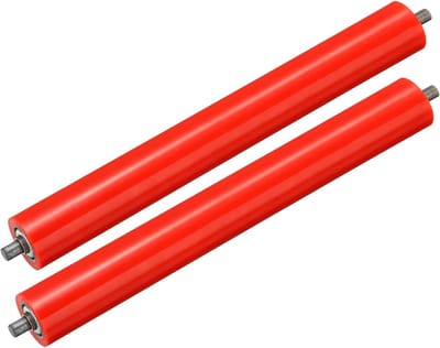 Polyurethaan Coated Transportrol 2 Inch Diameter 16 Inch Lengte, 2 Stuks RVS Vervangingsonderdeel, Gegalvaniseerde Einde, Rood - Ideaal voor Transportbanden en Industriegebruik