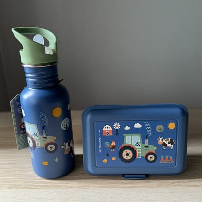 Tractor Boerderij lunchboxje met grote RVS drinkfles / drinkbeker - Die spiegelburg