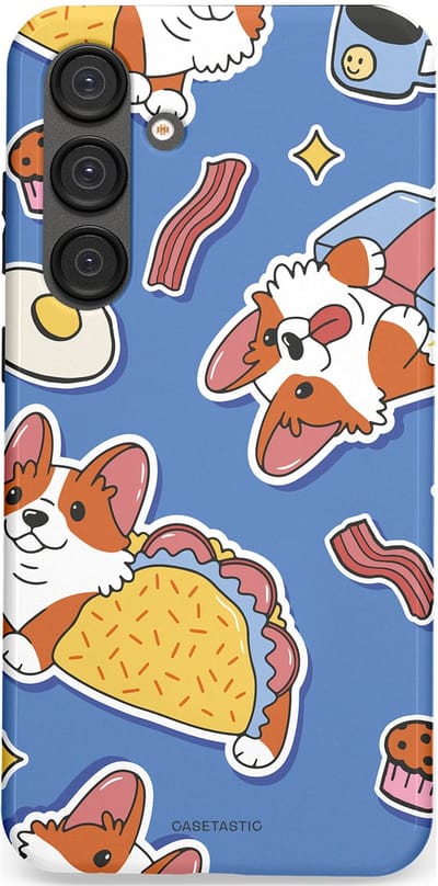 Casetastic Hoesje Geschikt voor Samsung S25 Plus - Stijlvolle Beschermende Duo-layer Case - Corgi en Snacks
